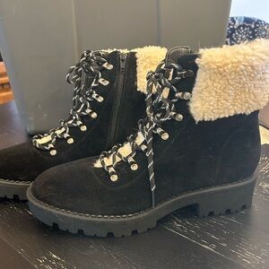 Women's Black and Cream Lace-Up Boots